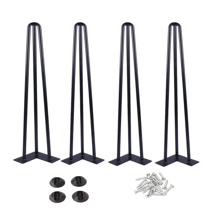Osring 20 Inch Hairpin Table Legs with 1/2â€ Dia 3-Rods, Metal Furniture Legs for Coffee Table and TV Stand, Mid-Century Black Hairpin Feet with Floor Protector, 4 Pack - Image 1
